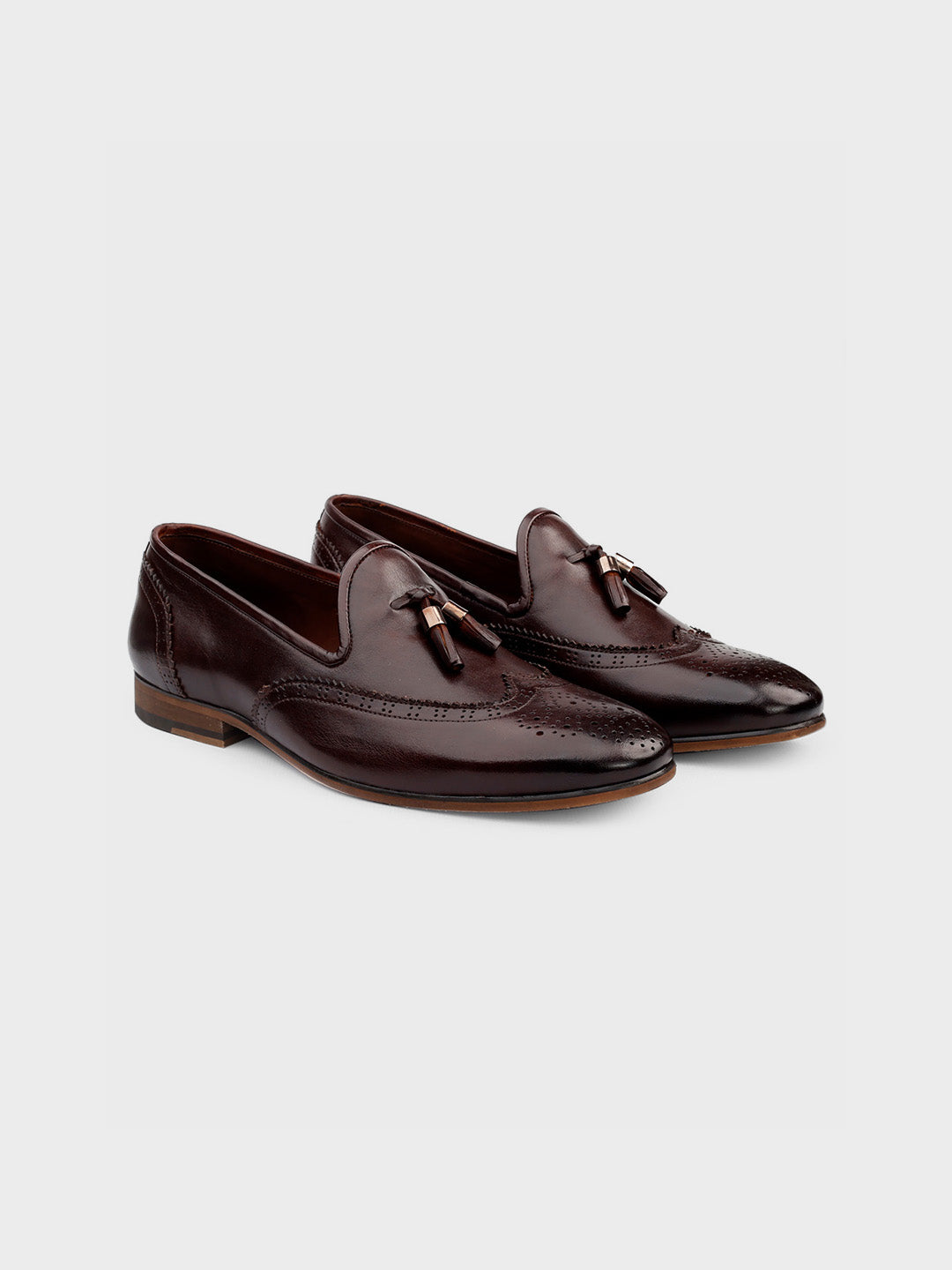 Dark Brown Leather Tassel Slip-On Shoes