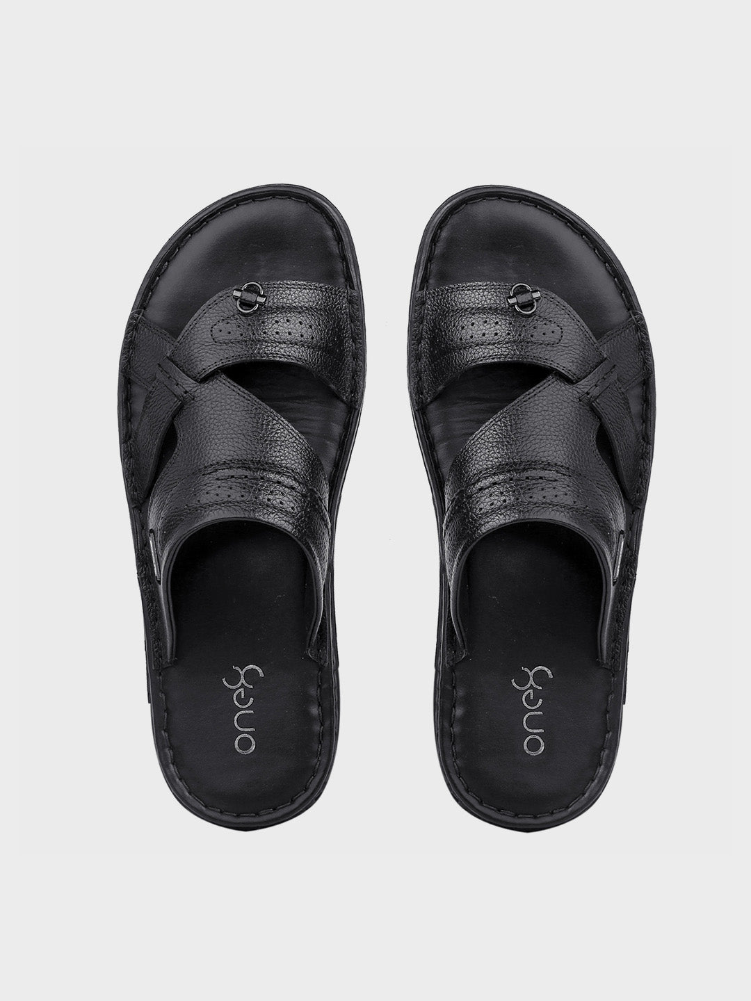 Black Leather Slip-On Slippers