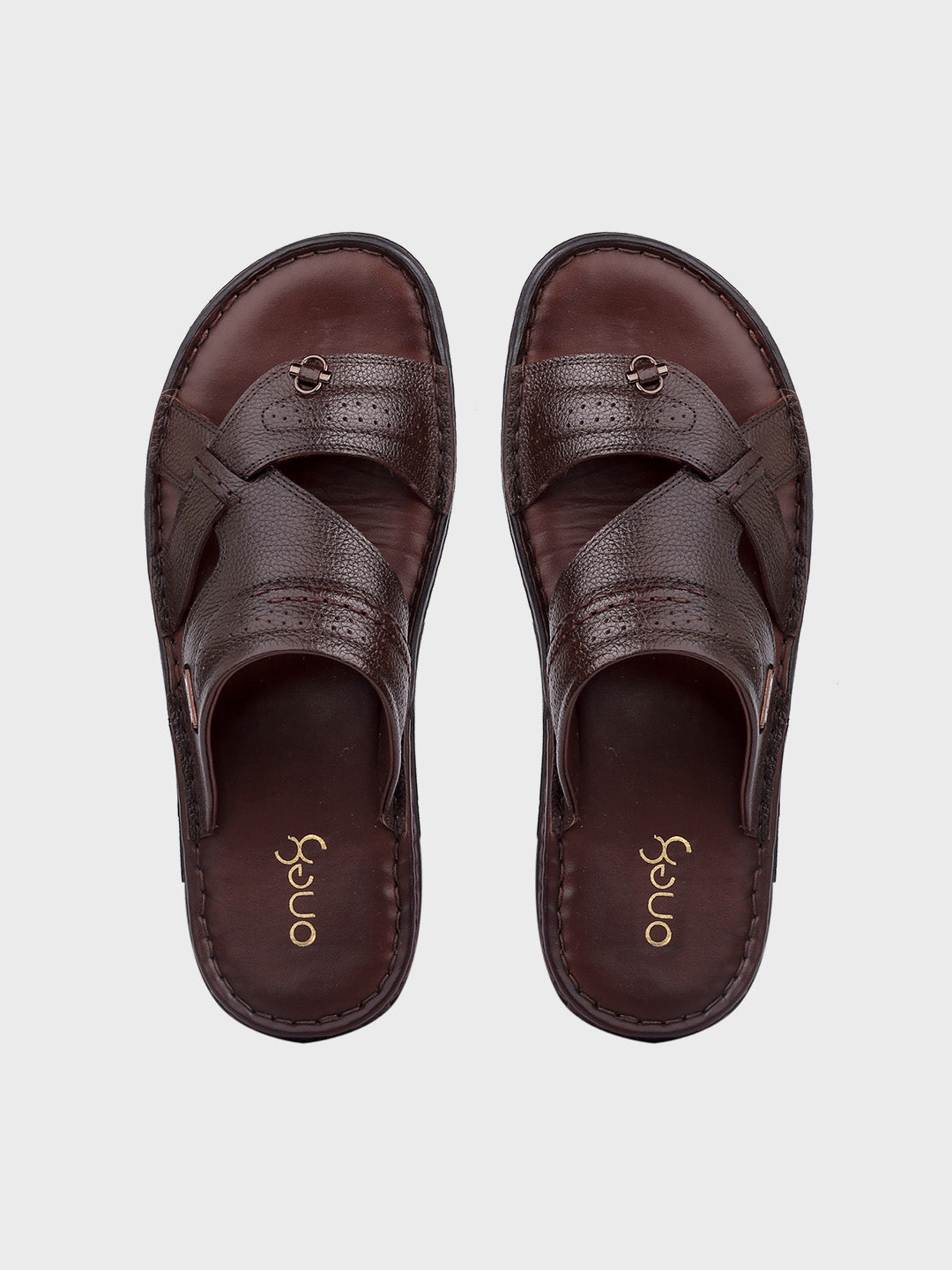 Brown Leather Slip-On Slippers