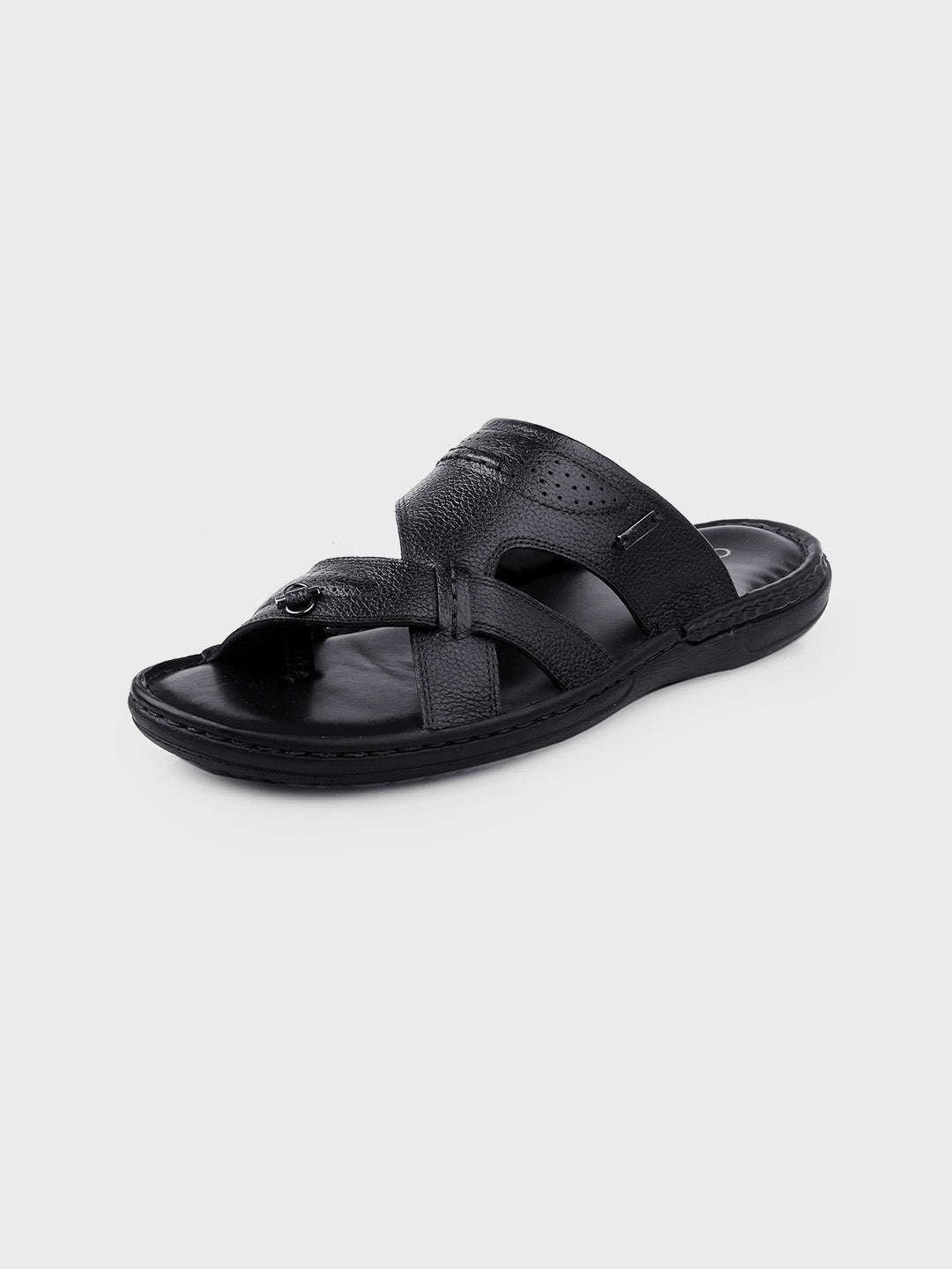 Black Leather Slip-On Slippers