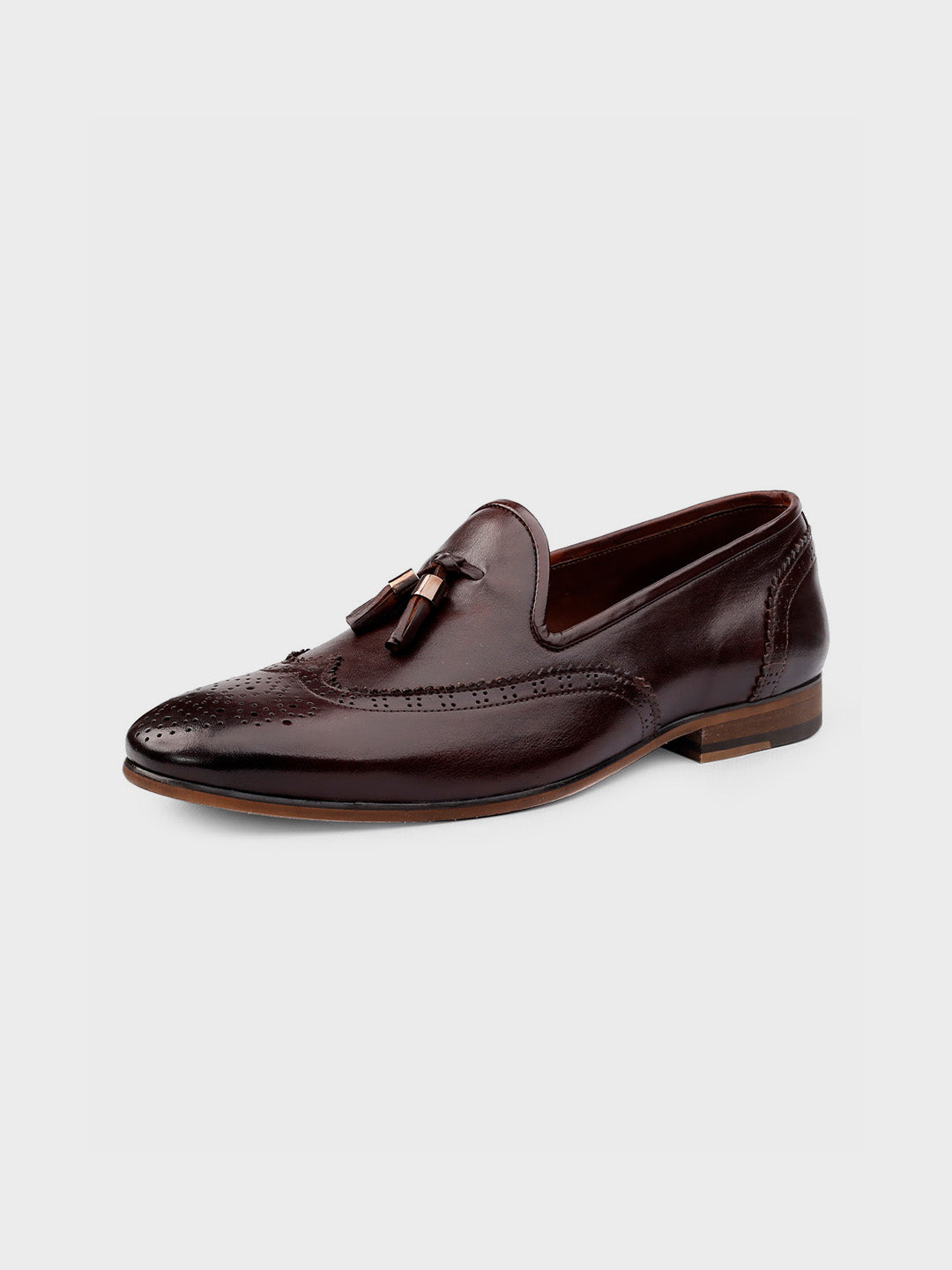 Dark Brown Leather Tassel Slip-On Shoes