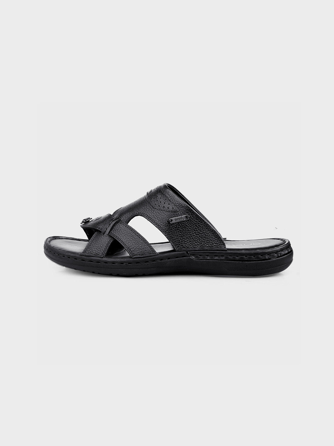 Black Leather Slip-On Slippers