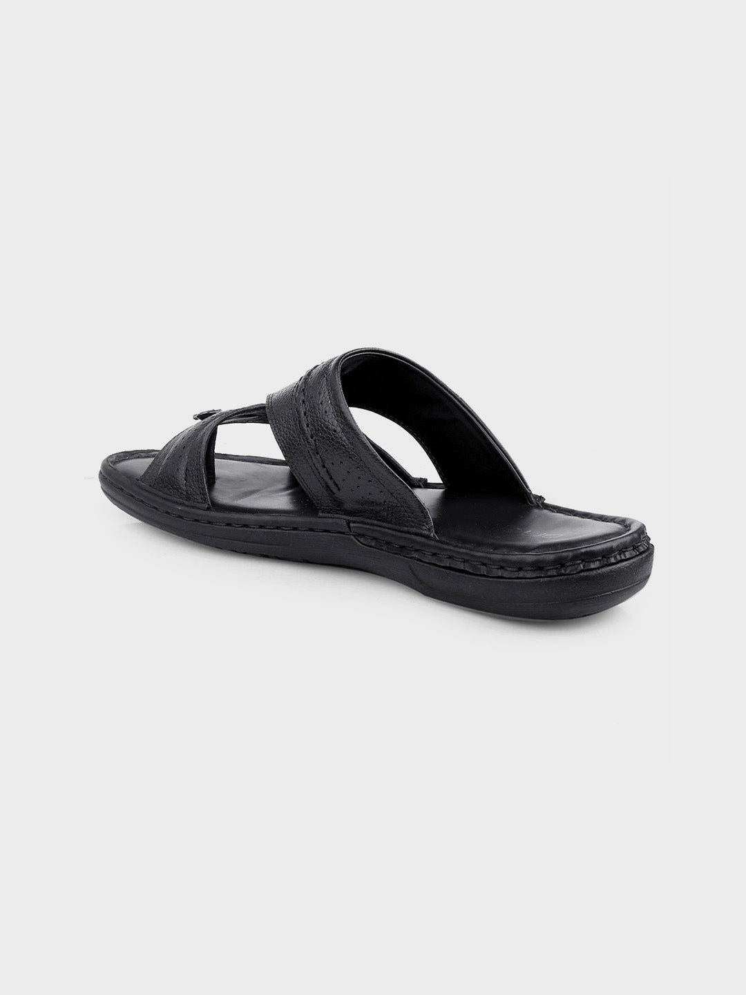 Black Leather Slip-On Slippers