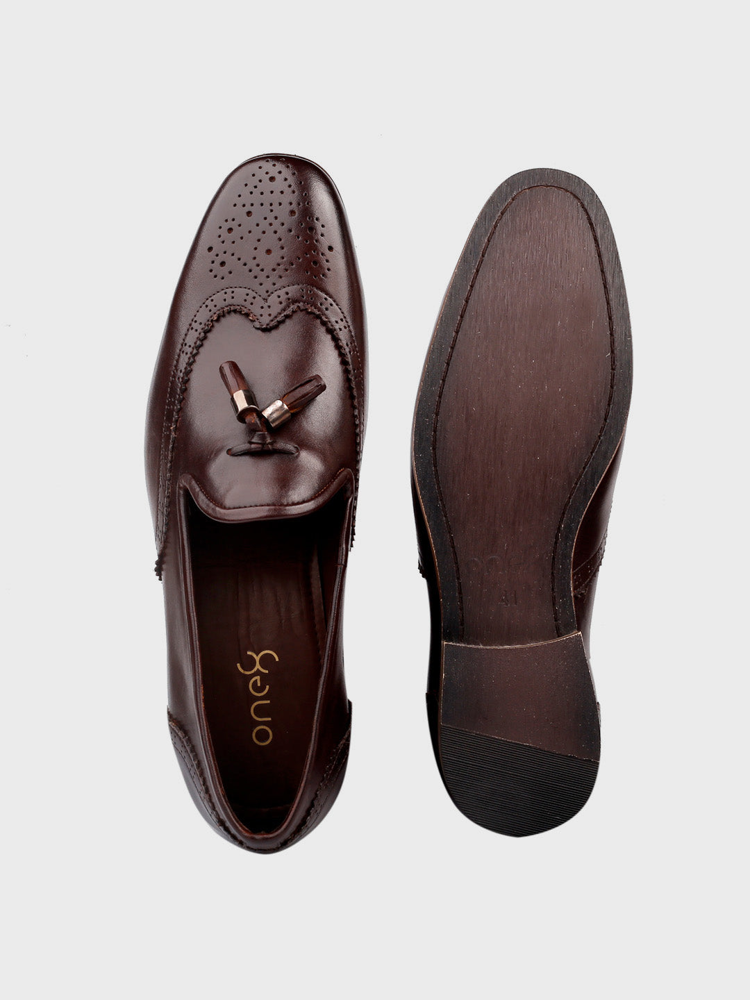 Dark Brown Leather Tassel Slip-On Shoes