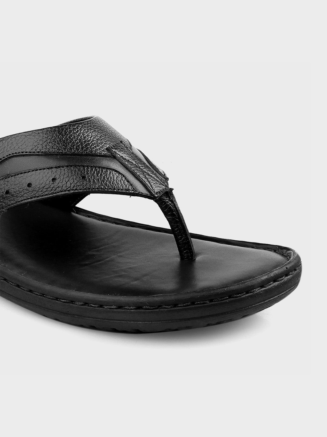 Luxury Black Leather Slip-On Slippers