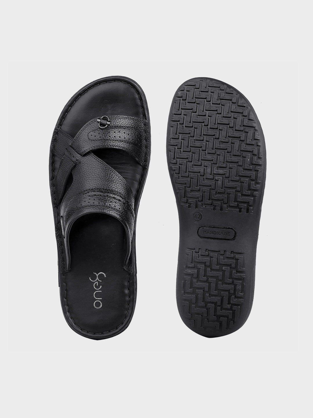 Black Leather Slip-On Slippers