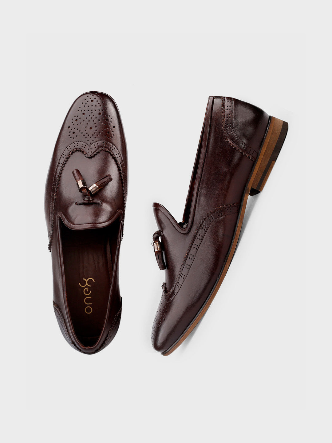 Dark Brown Leather Tassel Slip-On Shoes