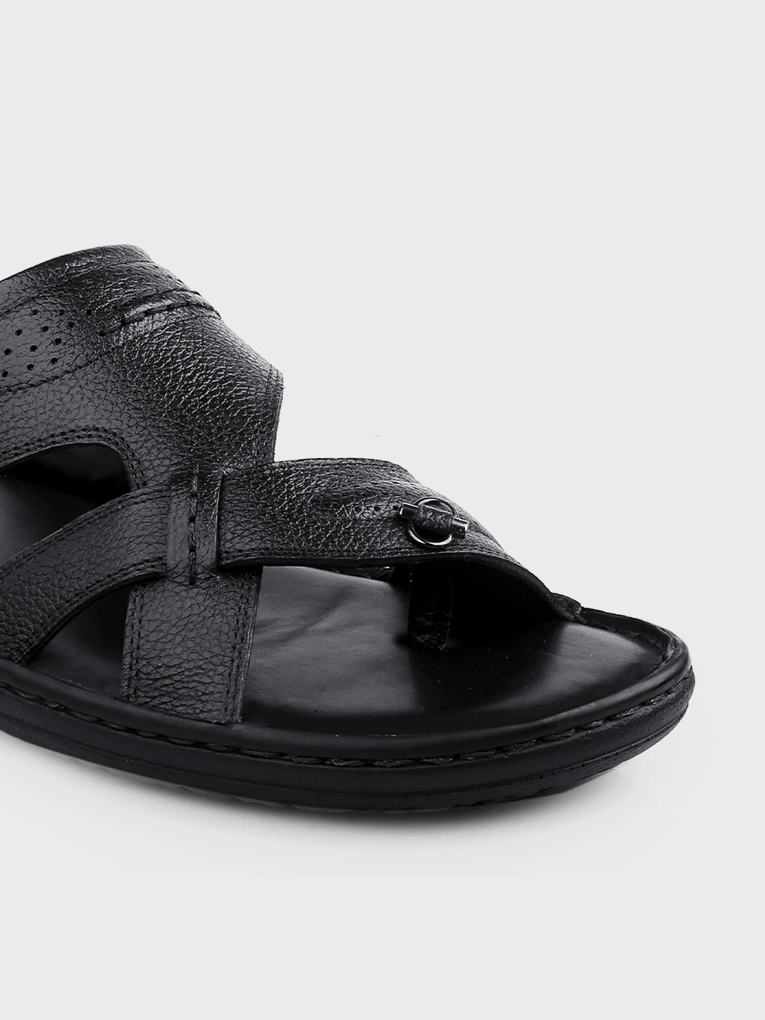 Black Leather Slip-On Slippers