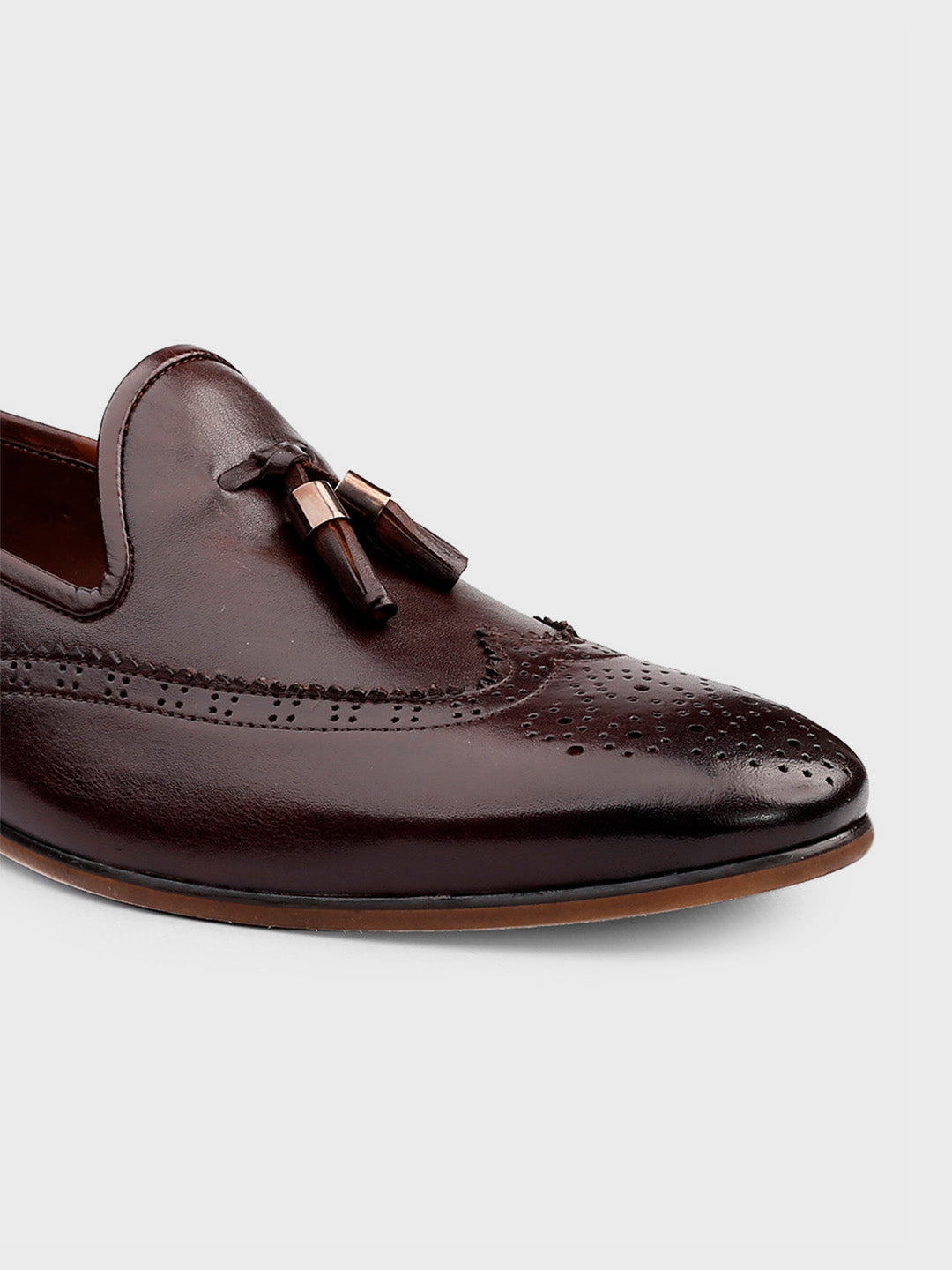 Dark Brown Leather Tassel Slip-On Shoes