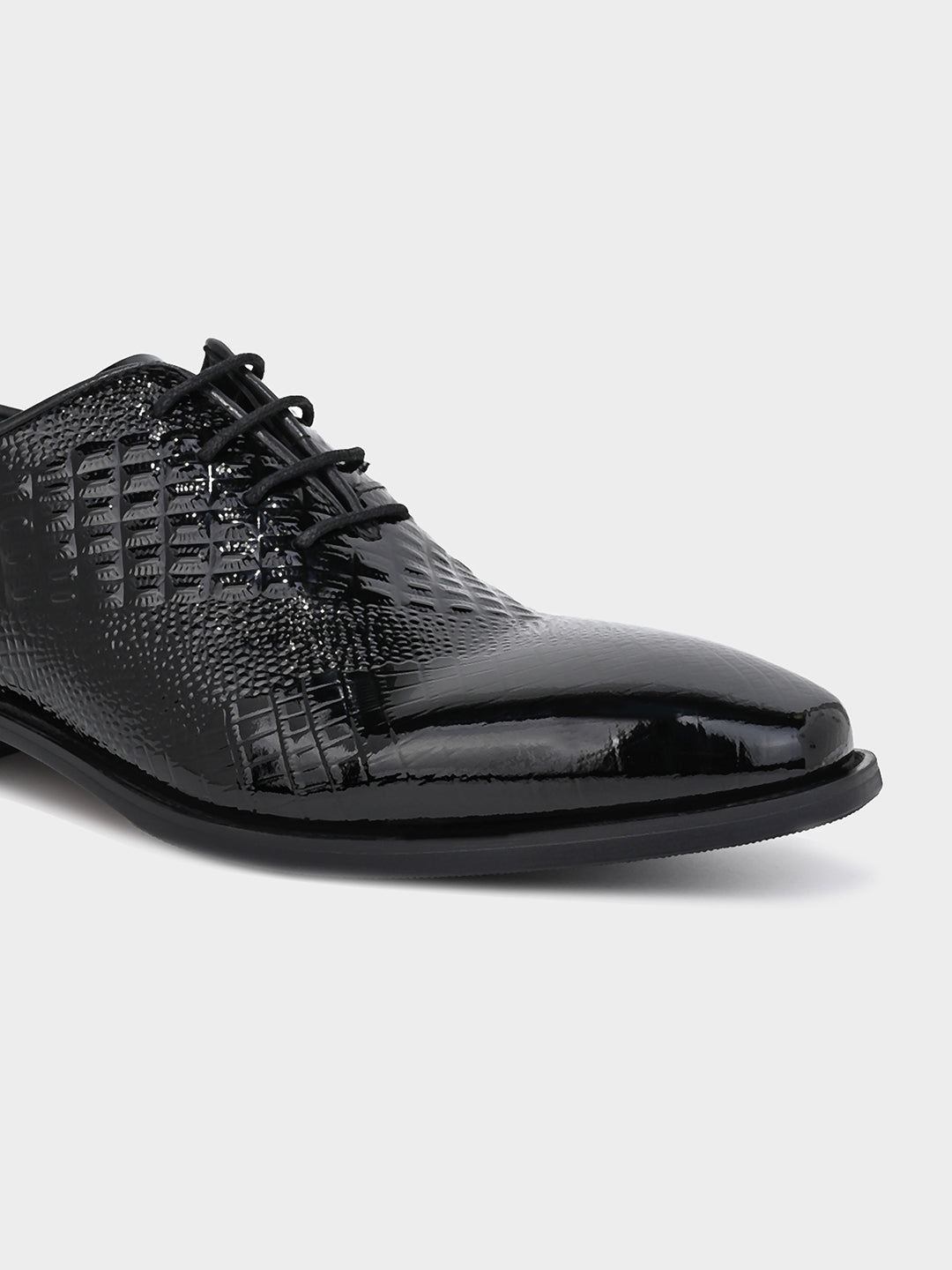 Black Crocodile-Embossed Leather Oxford Dress Shoes