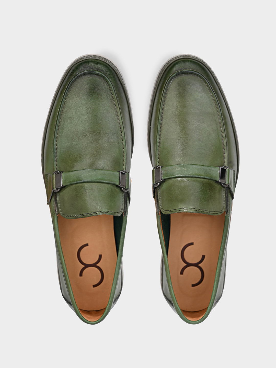 Olive Leather Penny Loafer Shoes