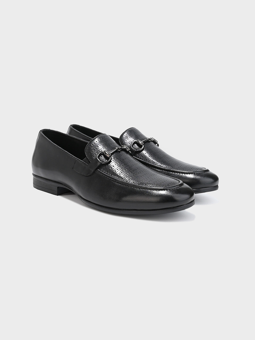 Black Leather Men's Loafer Slip-On Shoes