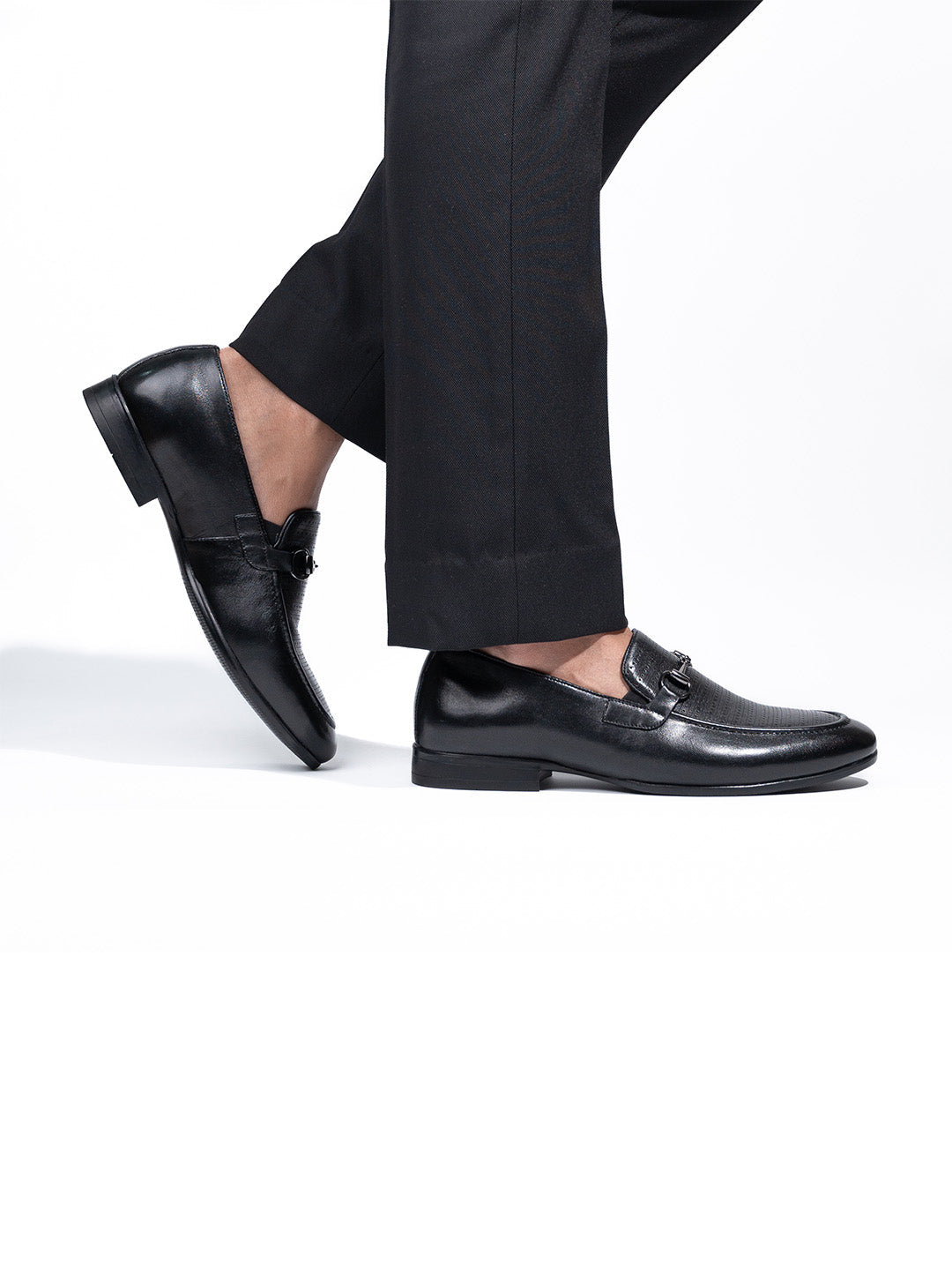 Black Leather Men's Loafer Slip-On Shoes