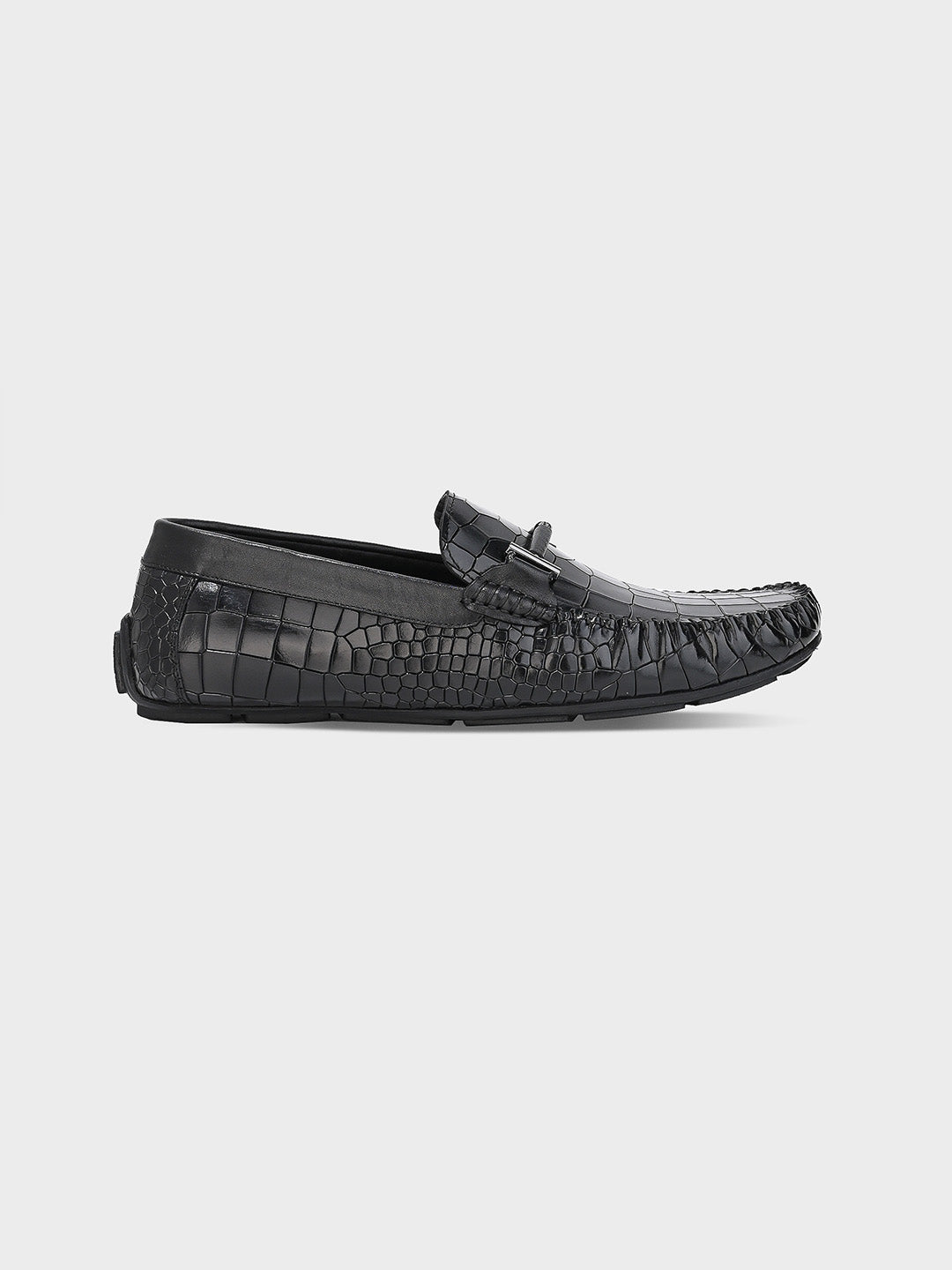 Sleek Black Leather Men's Slip-On Loafer Shoes