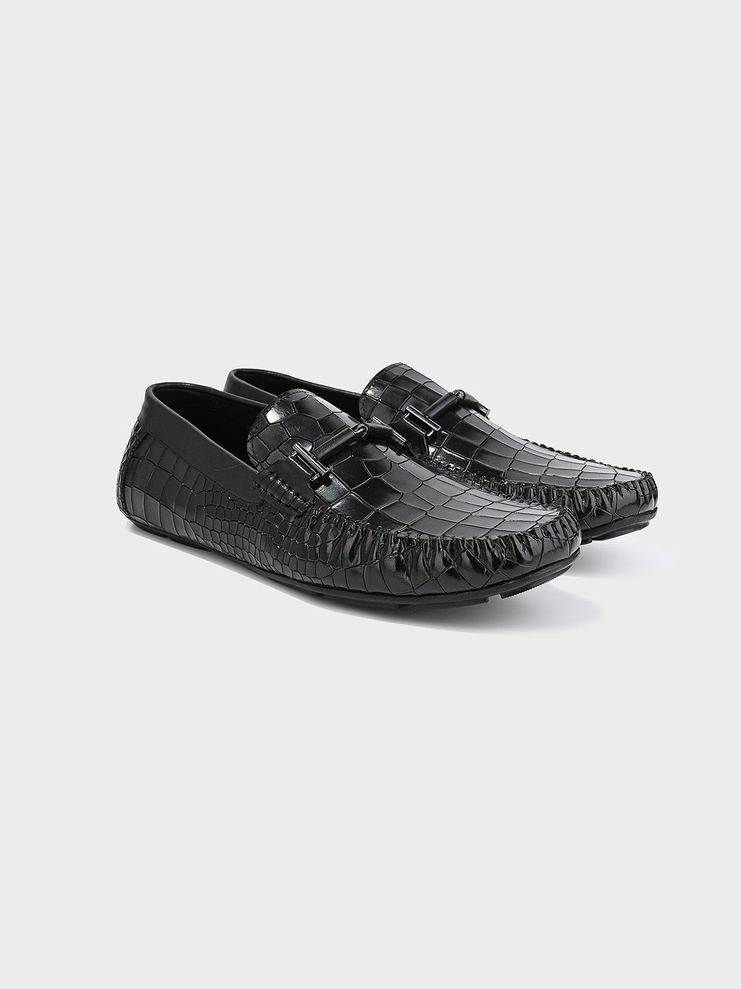 Sleek Black Leather Men's Slip-On Loafer Shoes