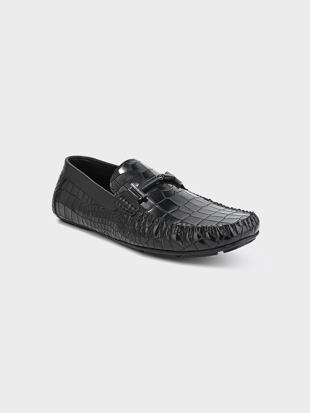 Sleek Black Leather Men's Slip-On Loafer Shoes