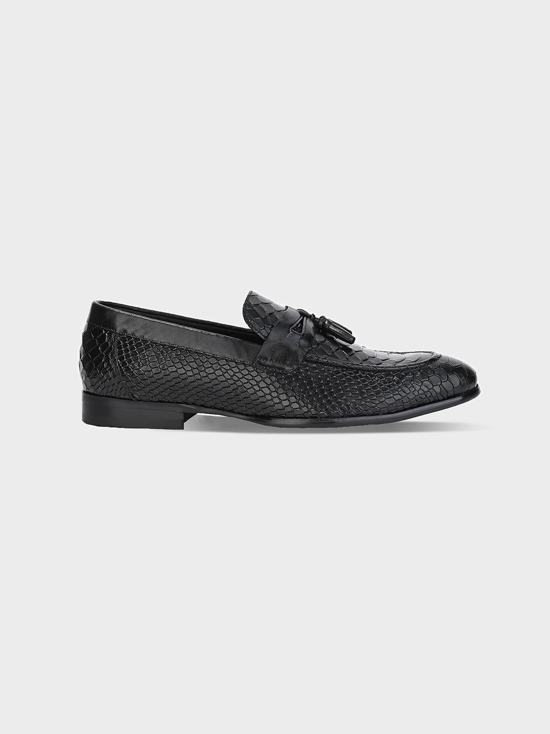 Classic Black Leather Men's Tassel Slip-On Shoes