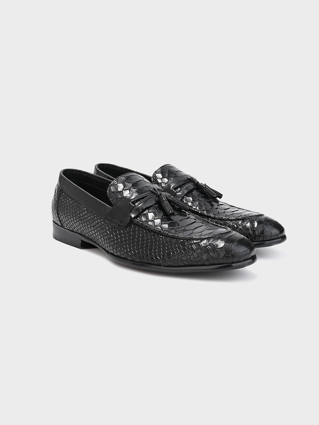 Classic Black Leather Men's Tassel Slip-On Shoes