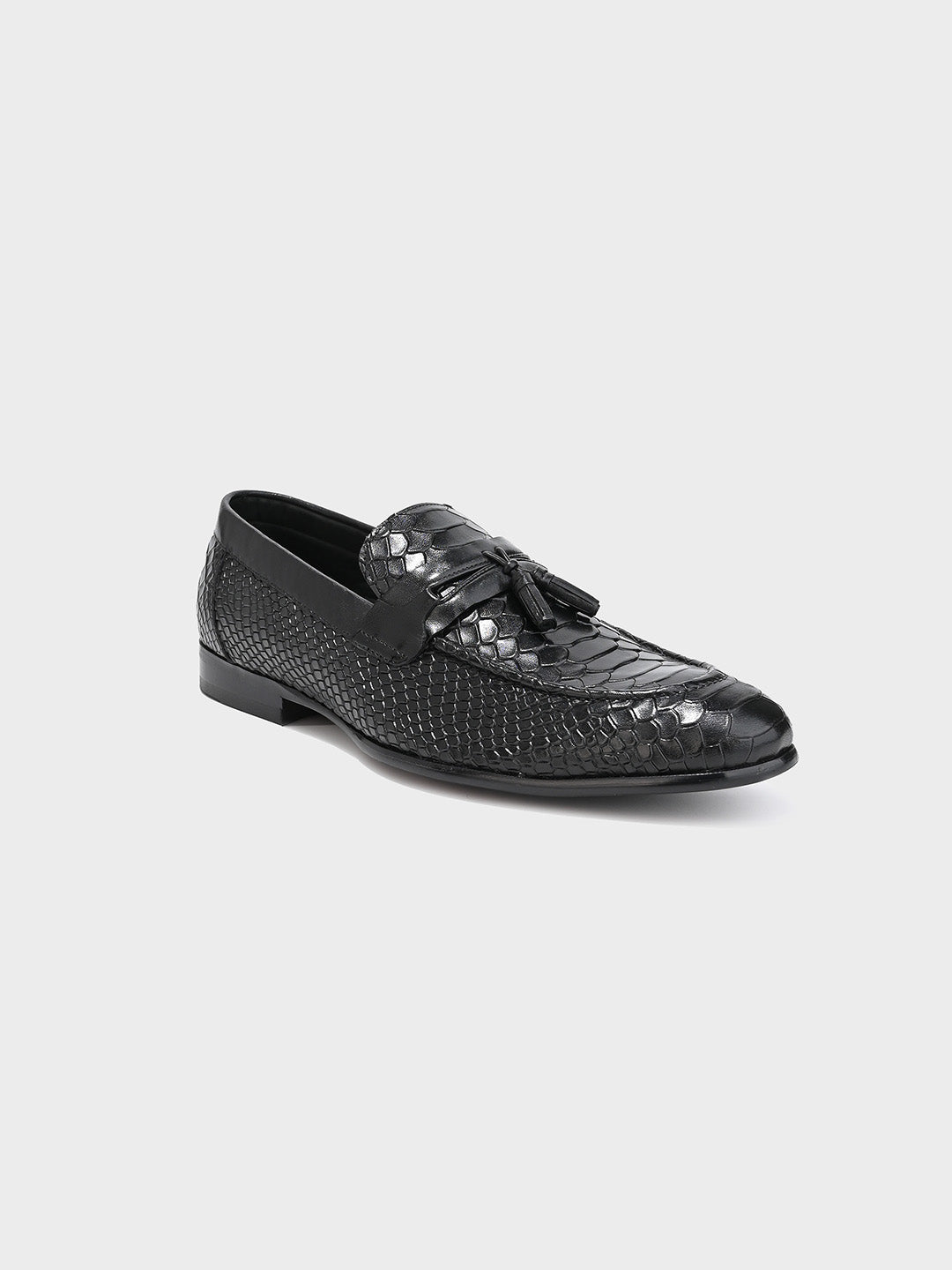 Classic Black Leather Men's Tassel Slip-On Shoes