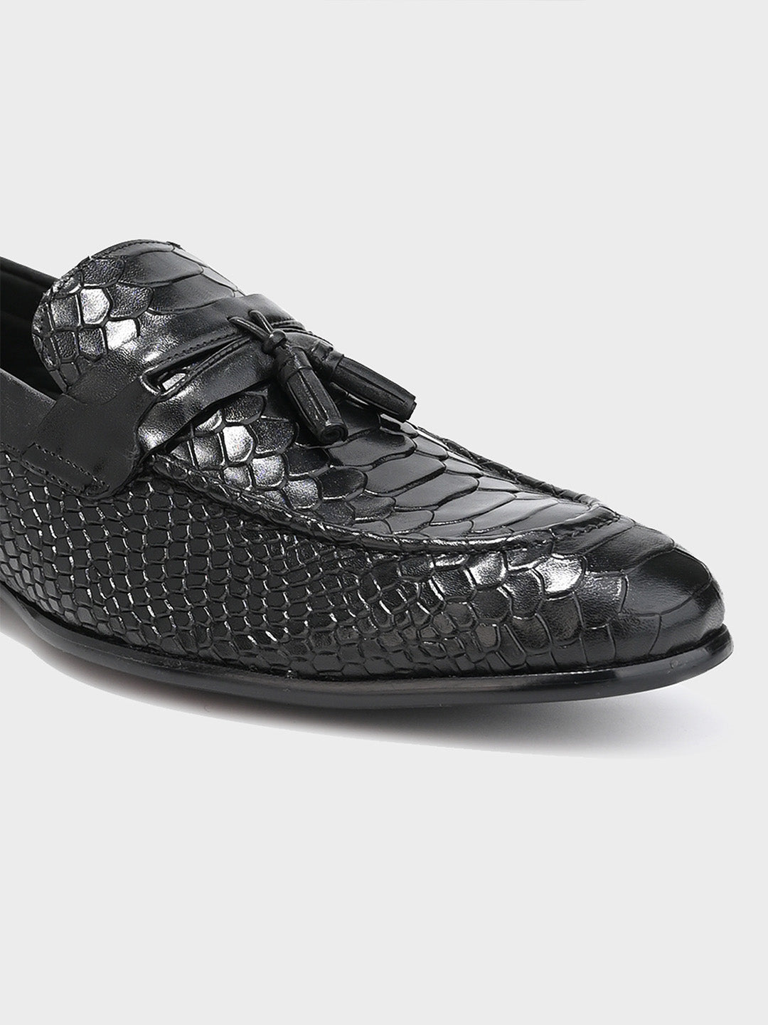 Classic Black Leather Men's Tassel Slip-On Shoes