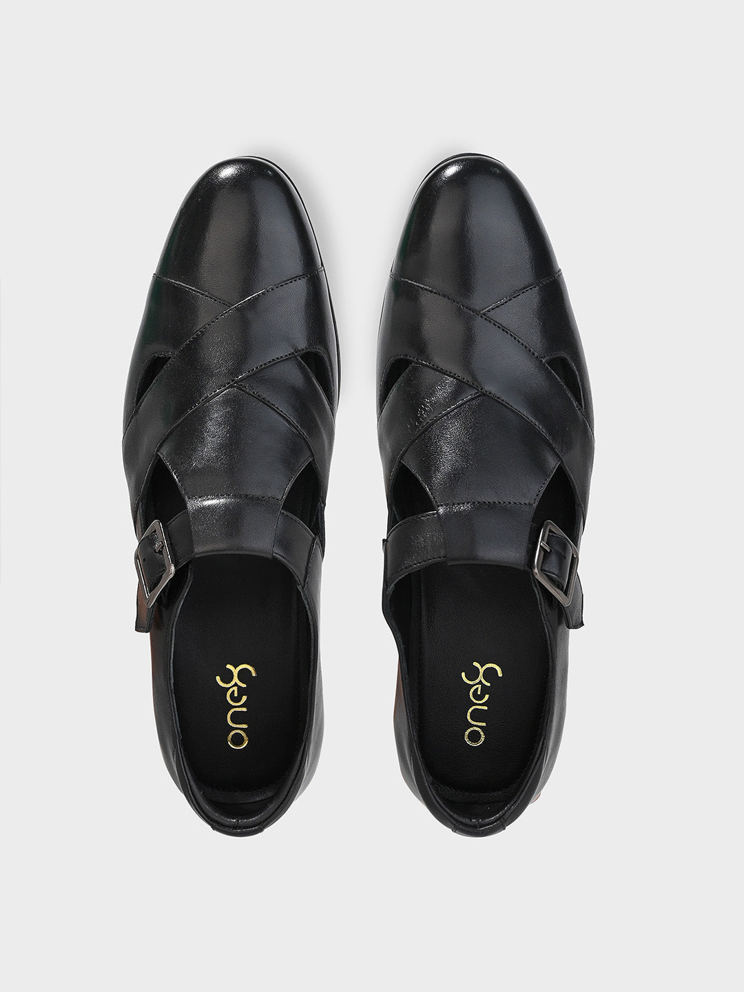 Men's Black Leather Hook & Loop Sandals