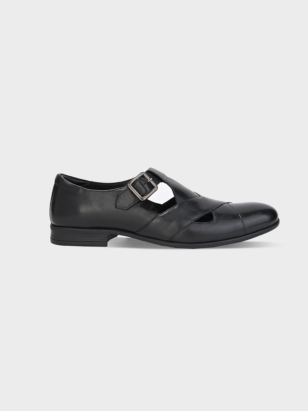 Men's Black Leather Hook & Loop Sandals