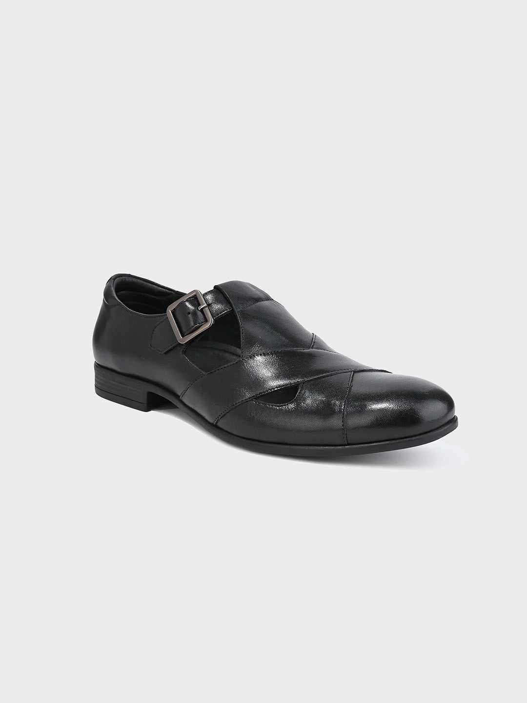 Men's Black Leather Hook & Loop Sandals