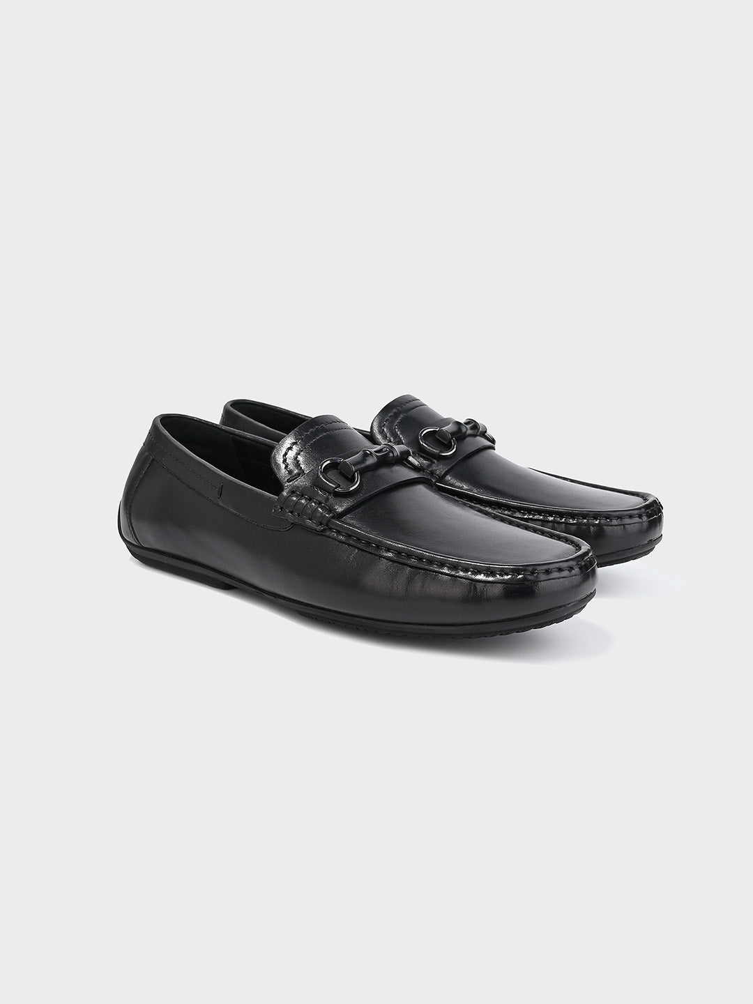 Men's Black Leather Slip-On Loafers