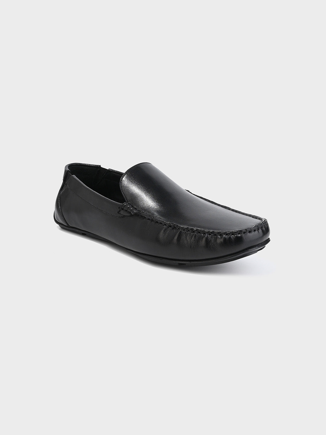 Men's Black Leather Slip-On Loafers