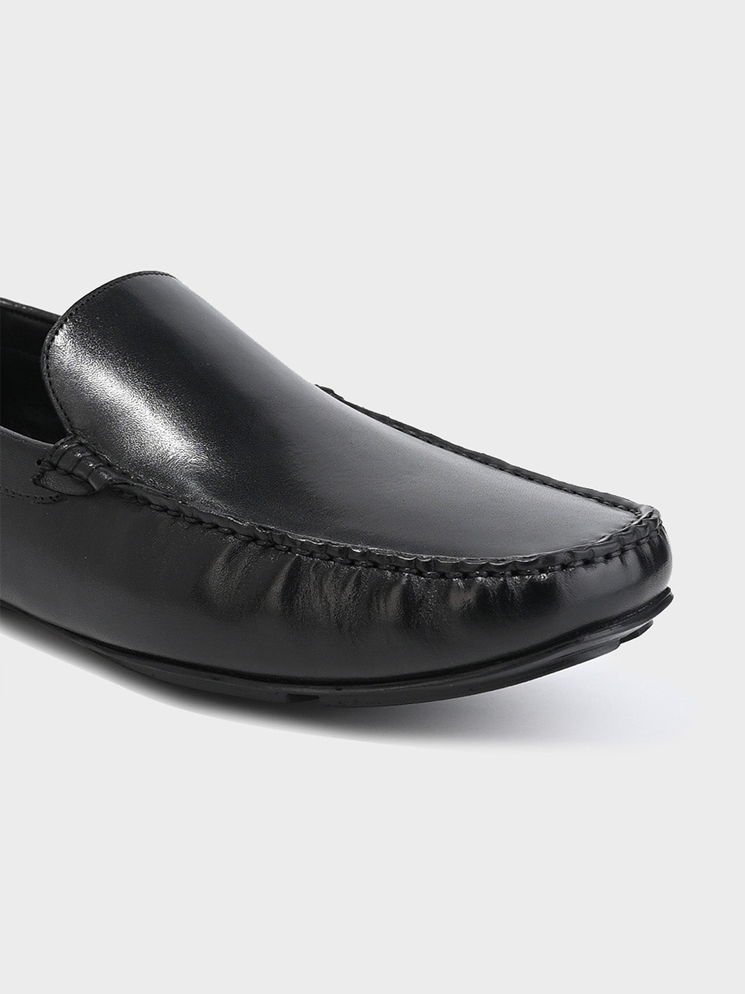 Men's Black Leather Slip-On Loafers