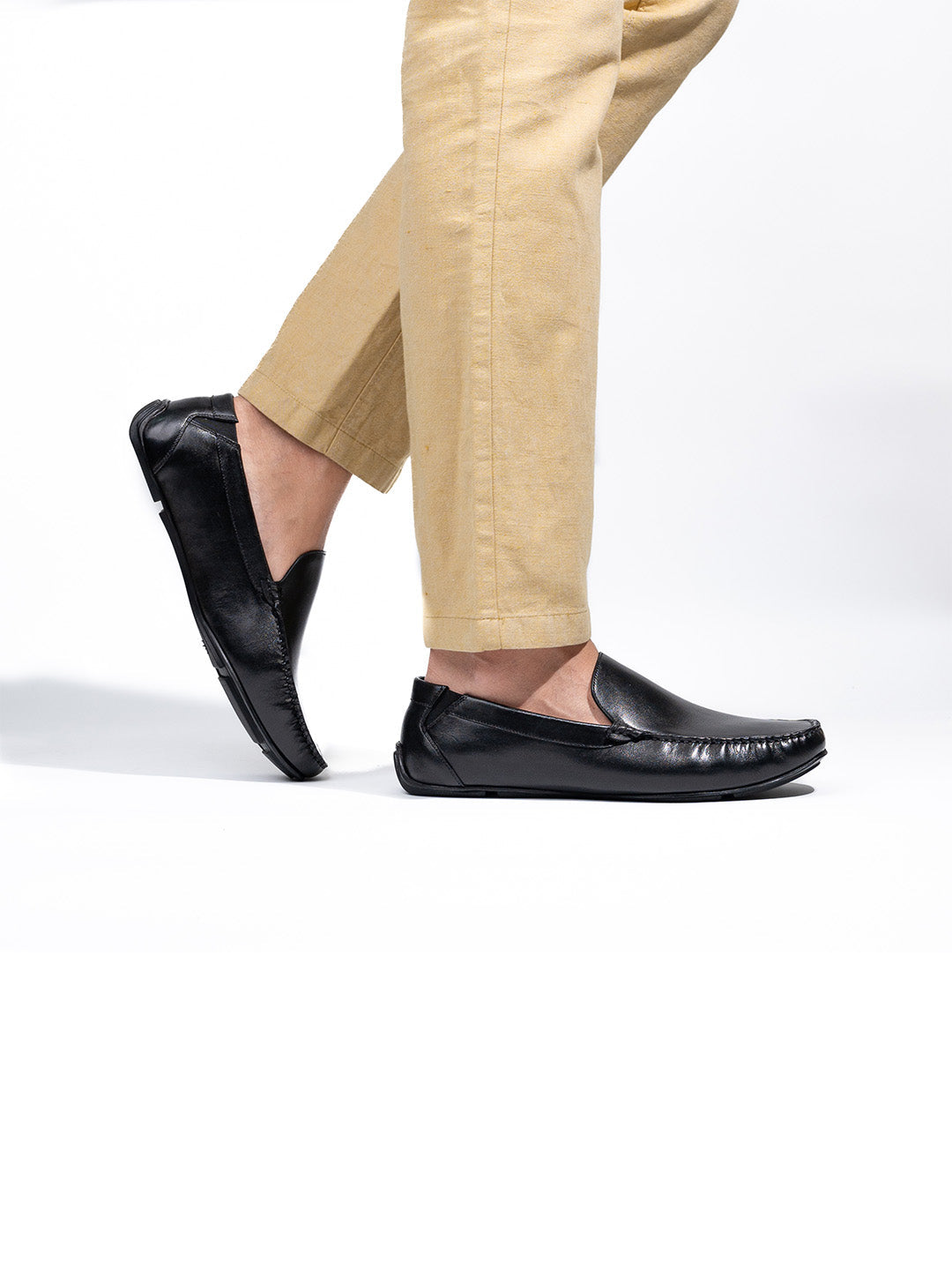 Men's Black Leather Slip-On Loafers