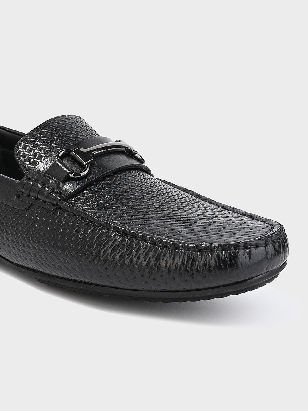 Men's Black Leather Slip-On Loafers
