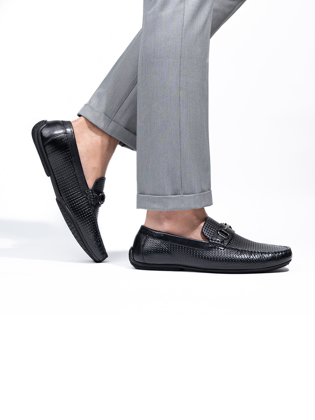 Men's Black Leather Slip-On Loafers