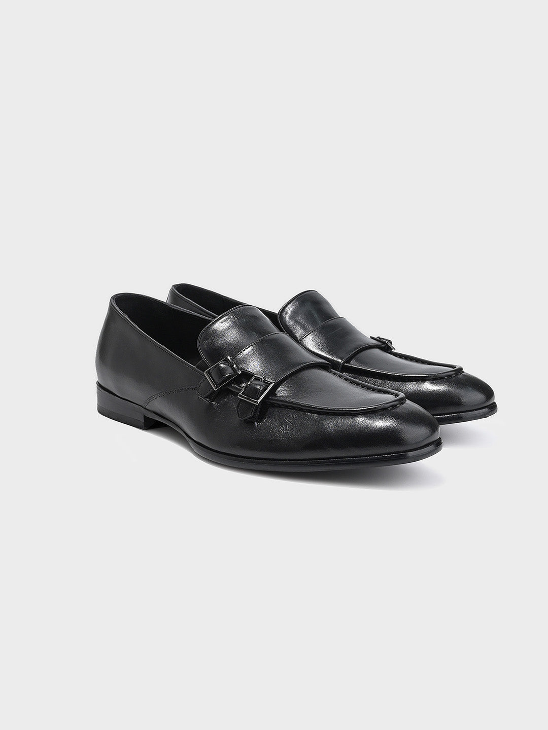 Black Leather Monk Shoes