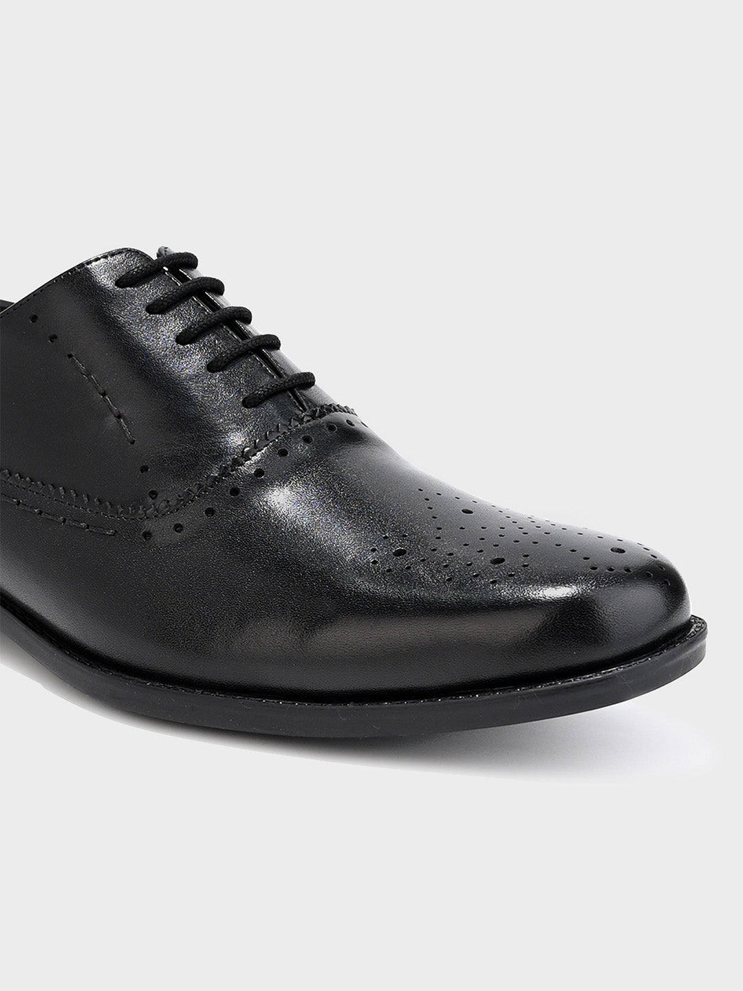 Men's Black Leather Brogue Lace-Up Shoes