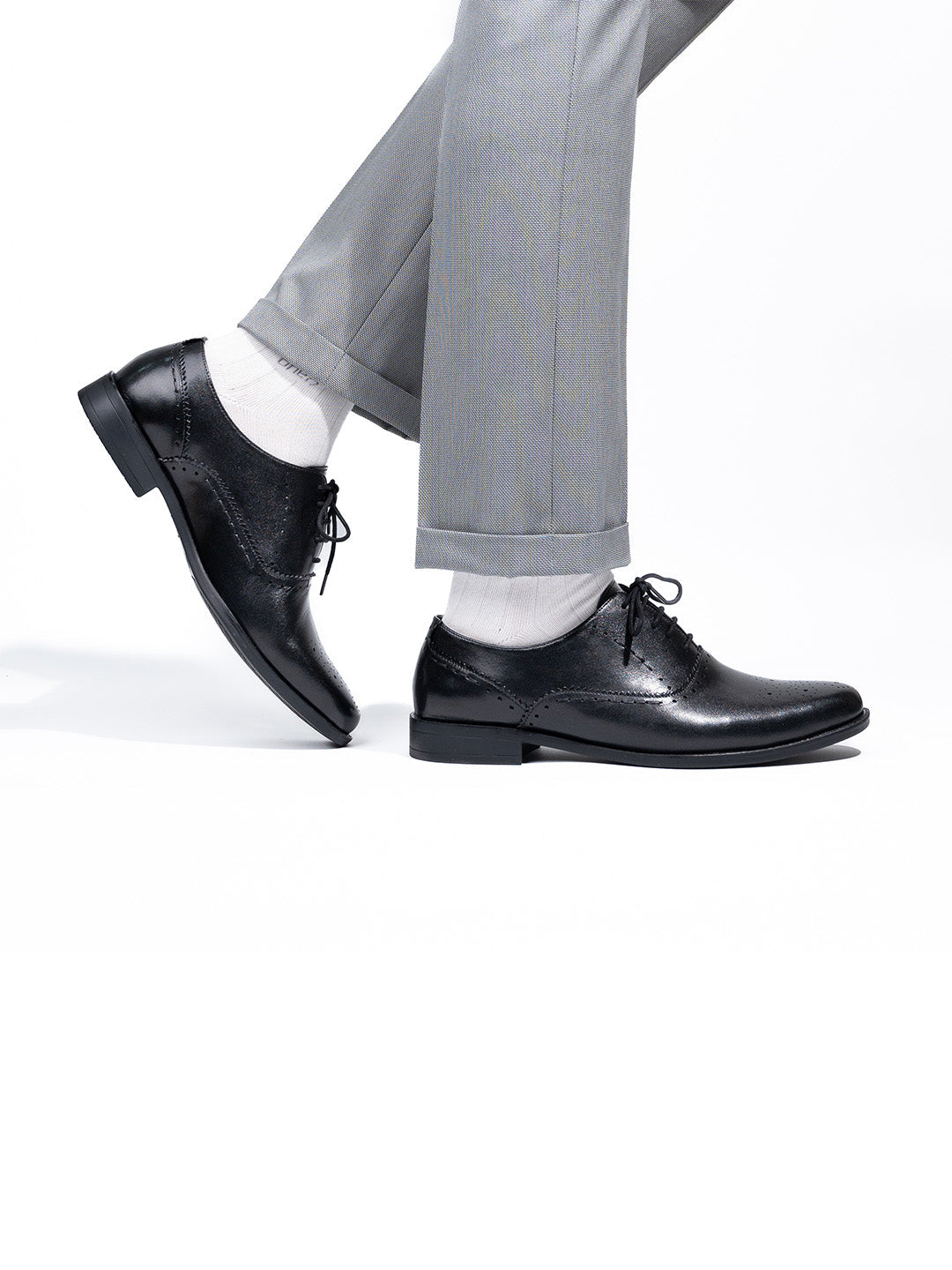 Men's Black Leather Brogue Lace-Up Shoes
