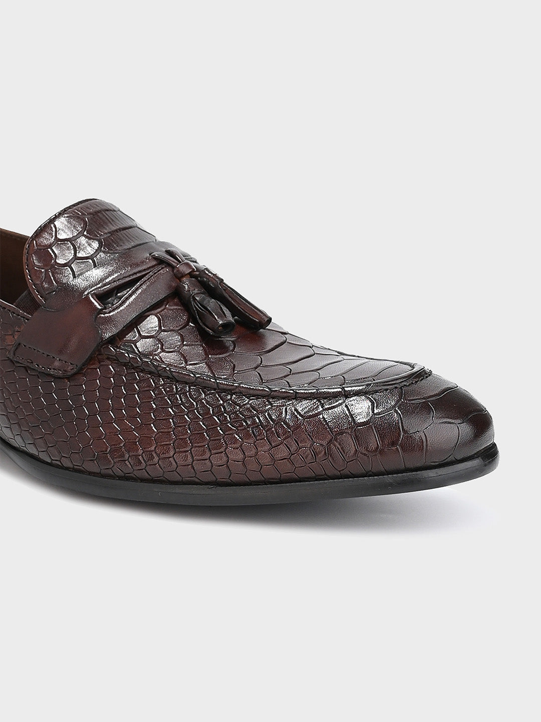 Classic Brown Leather Men's Tassel Slip-On Shoes