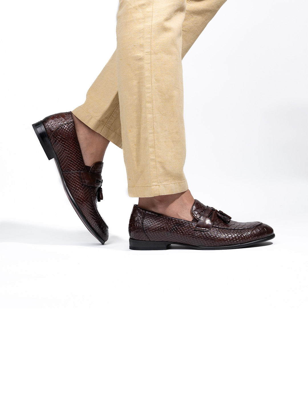 Classic Brown Leather Men's Tassel Slip-On Shoes