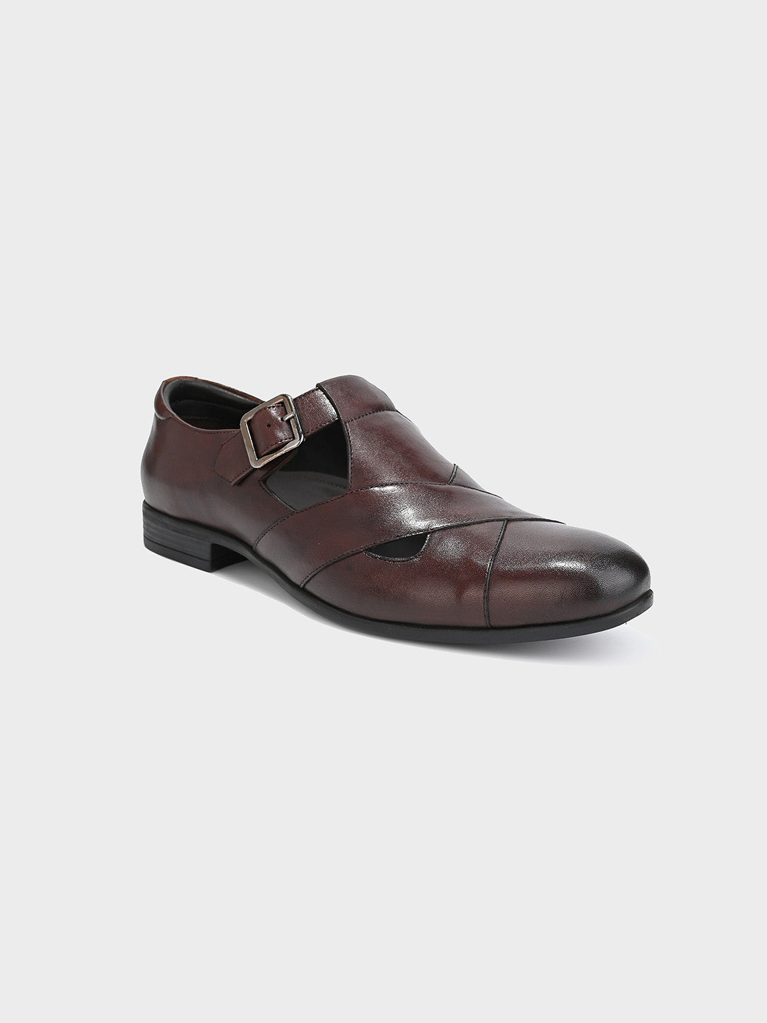 Men's Brown Leather Hook & Loop Sandals