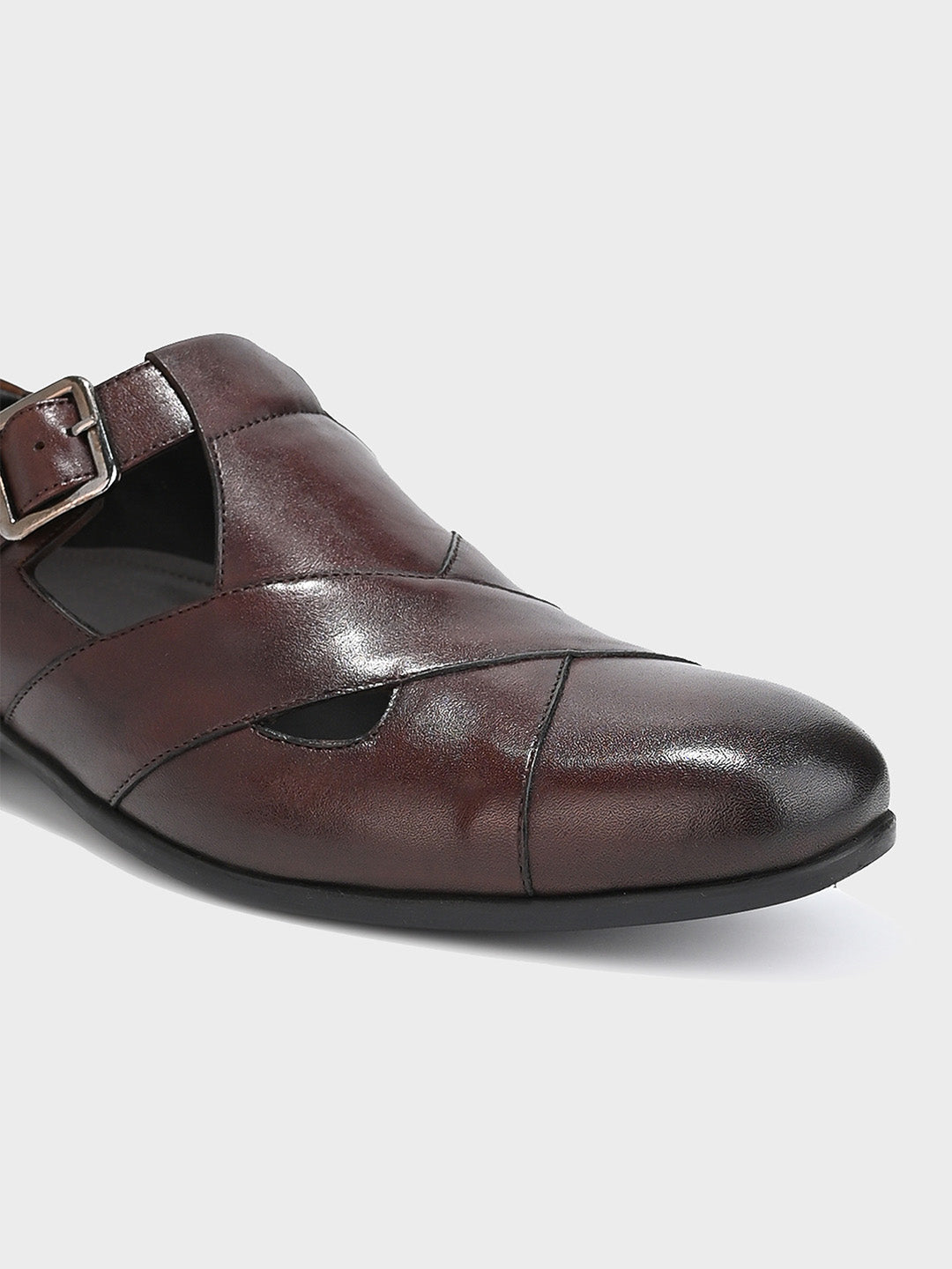 Men's Brown Leather Hook & Loop Sandals
