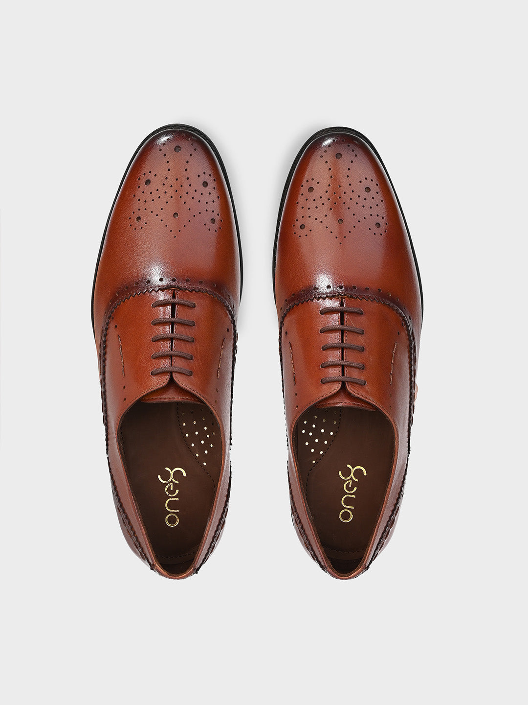 Men's Tan Leather Brogue Lace-Up Shoes