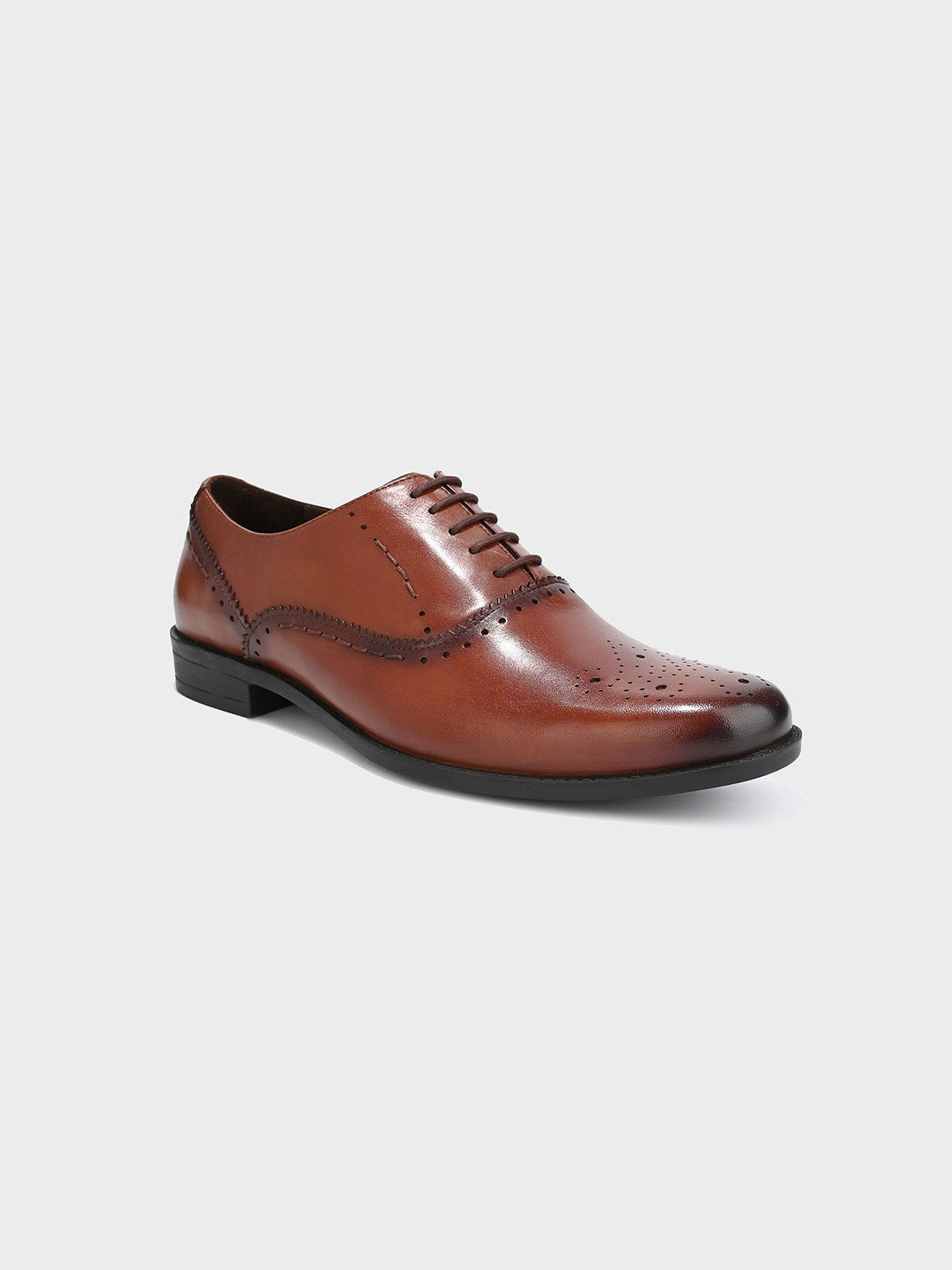 Men's Tan Leather Brogue Lace-Up Shoes