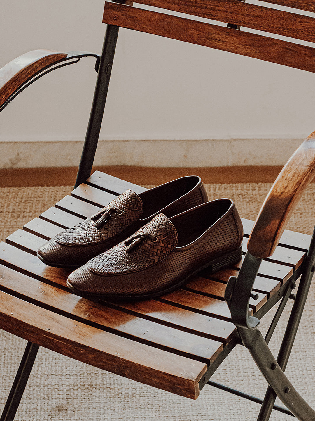 Men's Classic Brown Leather Slip-On Tassel Shoes