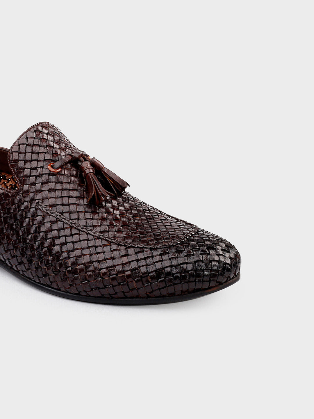 Brown Leather Men's Slip-On Tassel Shoes
