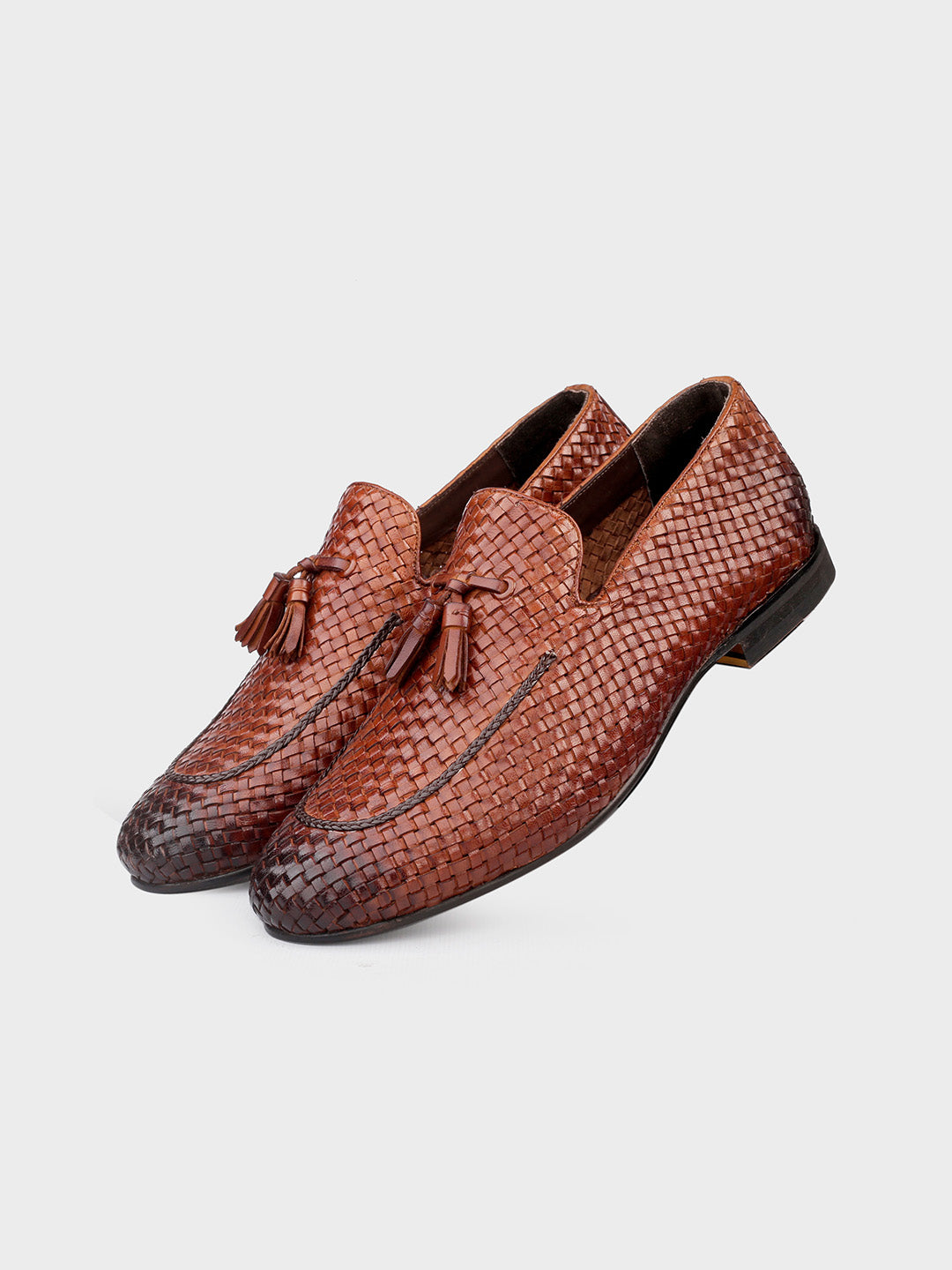 Tan Leather Men's Slip-On Tassel Shoes