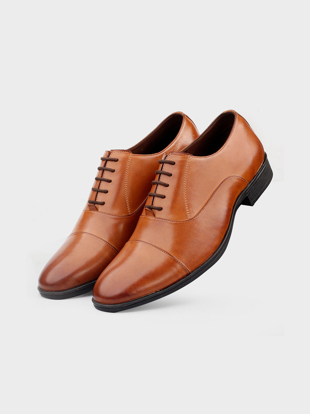 Tan Leather Lace-Up Oxford Shoes