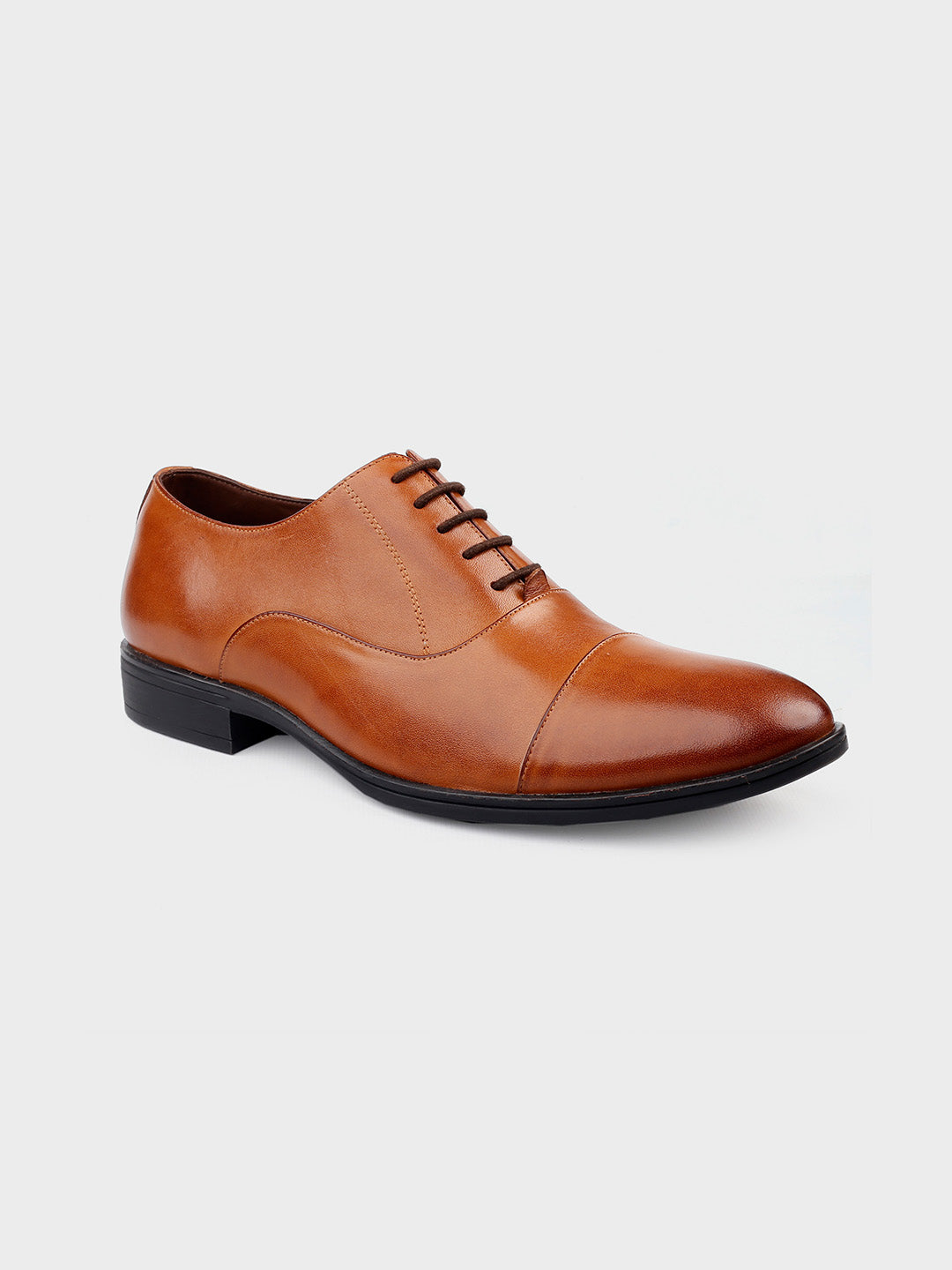 Tan Leather Lace-Up Oxford Shoes