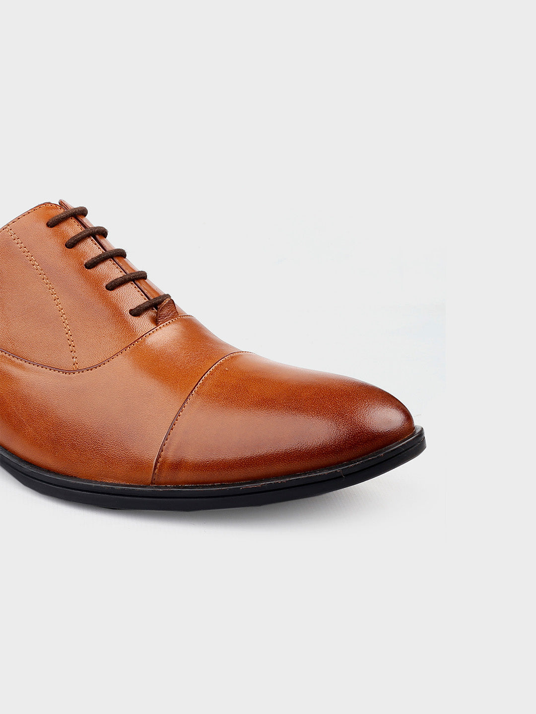 Tan Leather Lace-Up Oxford Shoes