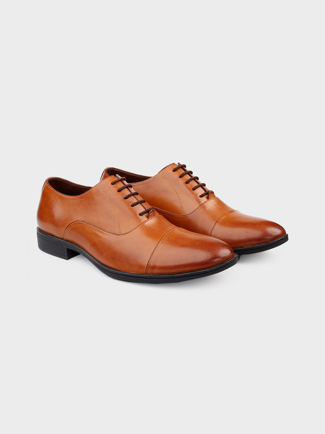 Tan Leather Lace-Up Oxford Shoes