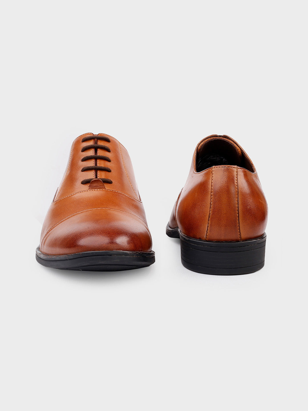 Tan Leather Lace-Up Oxford Shoes